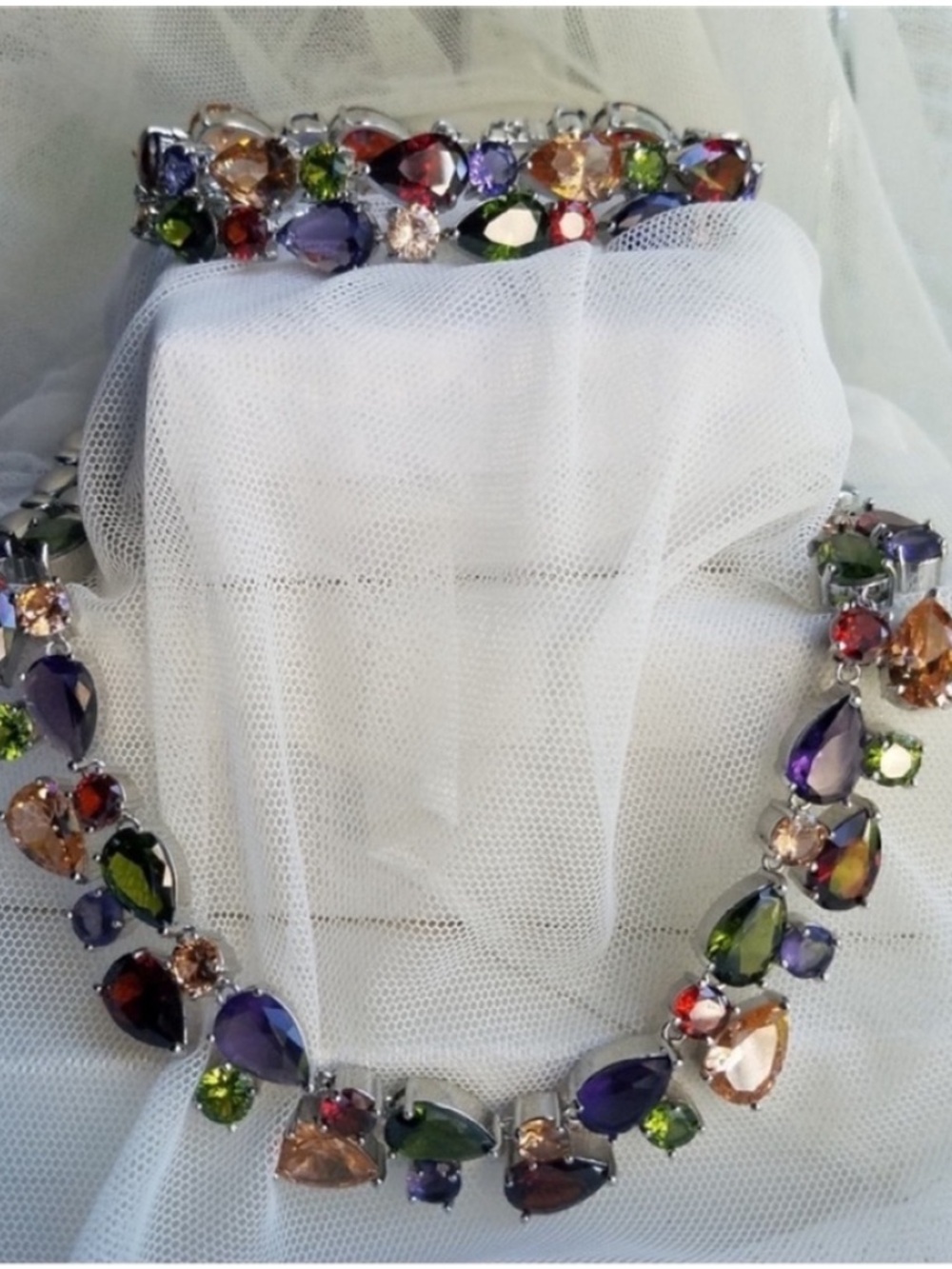 Swarovski Elements Multicolor Teardrop Crystal Statement Necklace NEW - Picture 6 of 16
